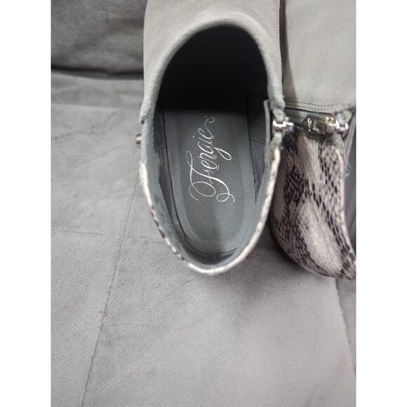 Fergie Booties Womens 8 Indigo, Talliogrey Suede Faux Snake Skin Zipper - Picture 11 of 16